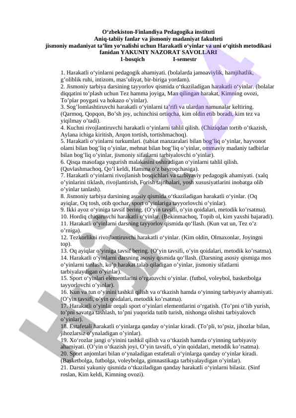 Harakatli o'yinlar va o'qitish metodikasi