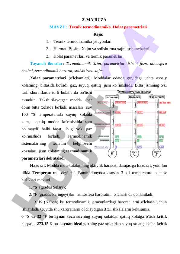 Texnik Termodinamika Va Holat Parametrlari