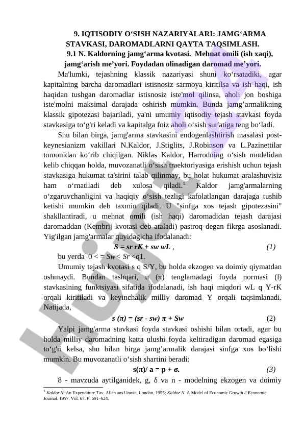 Iqtisodiy o‘sish nazariyalari: jamg‘arma stavkasi