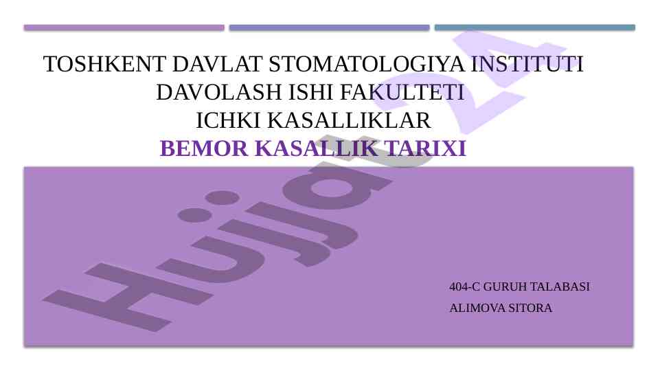 Bemor kasallik tarixi va davolash hisobotlari