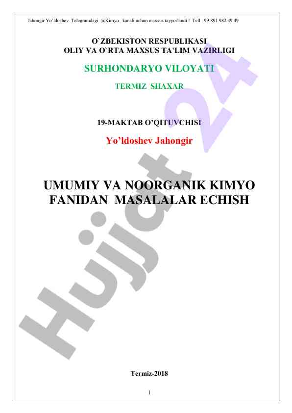 Kimyo fanidan masalalarni yechish usullari