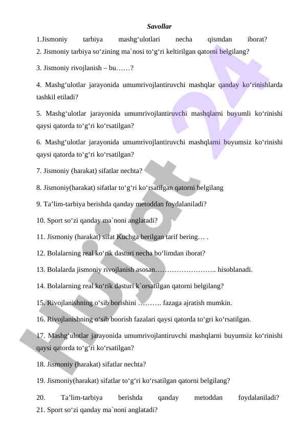 Jismoniy tarbiya mashg‘ulotlari va ularning asoslari