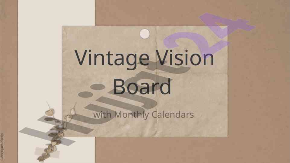 Vintage vision board template with monthly calendars