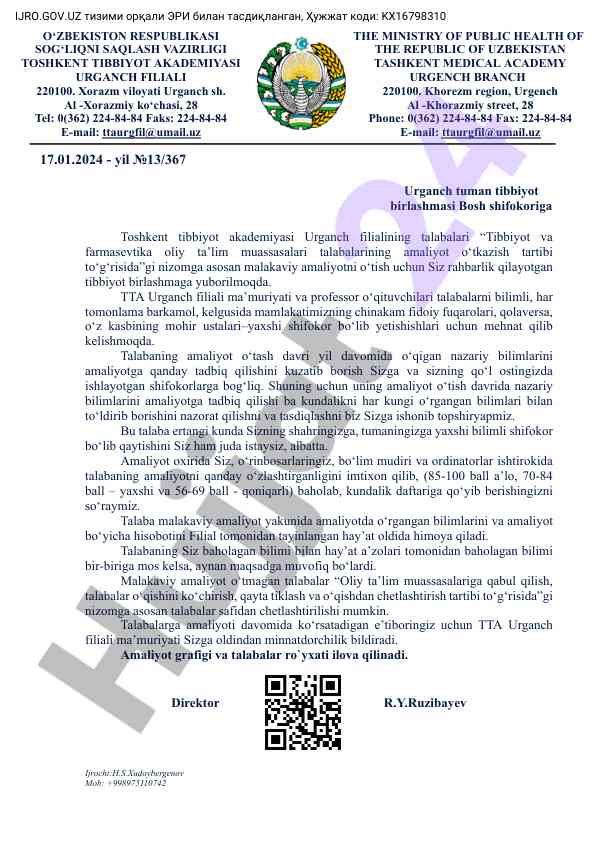 Talabalarning amaliyot o'tkazish tartibi haqida
