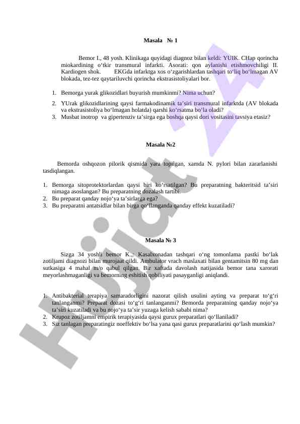 Kardiologiya tajribalari va diagnoz qoidalari