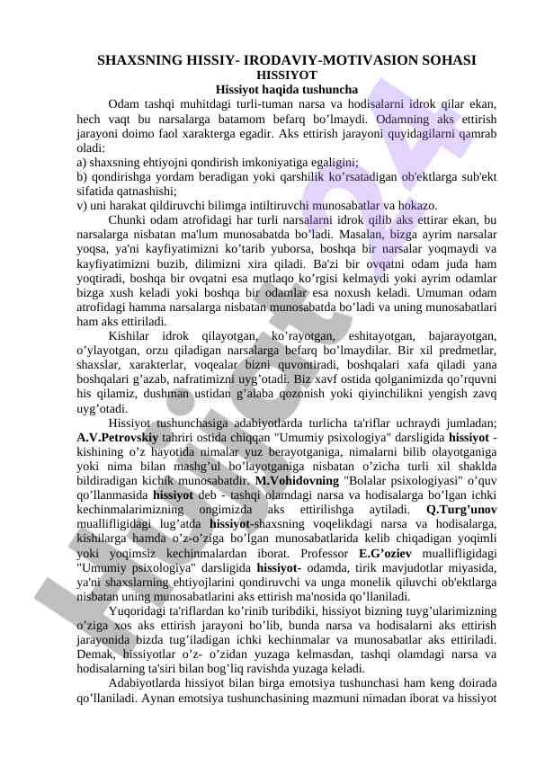 Hissiyot va shaxsiy motivatsiya tahlili