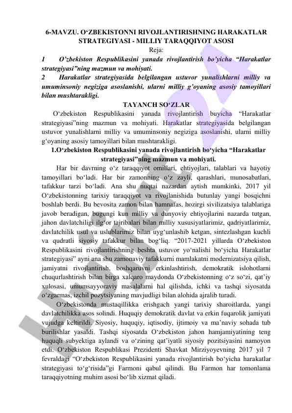 O‘zbekistonni rivojlantirishning harakatlar strategiyasi