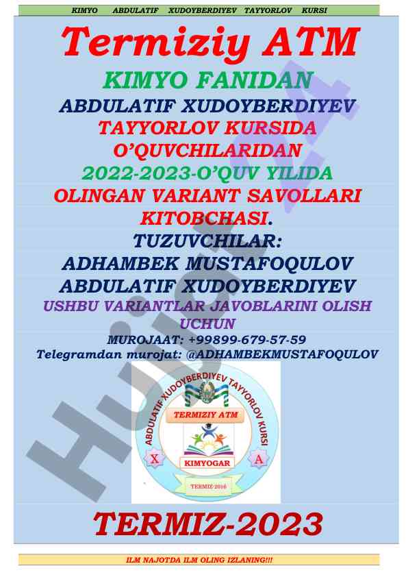 Kimyo tayyorlov kursi variant savollari kitobchasi