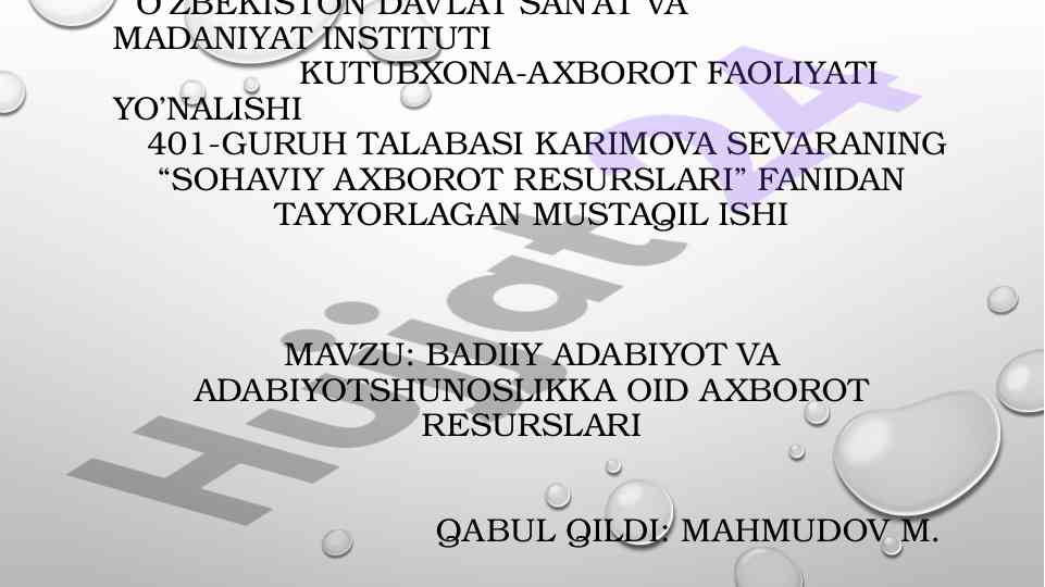 Badiy adabiyot va adabiyotshunoslikka oid axborot resurslari