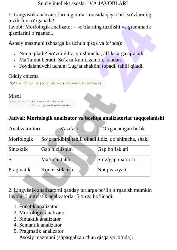Lingvistik analizatorlar haqida ma'lumotlar va tahlillar