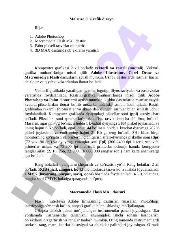 Grafik dizaynda asosiy dasturlar va ushbu dasturlar