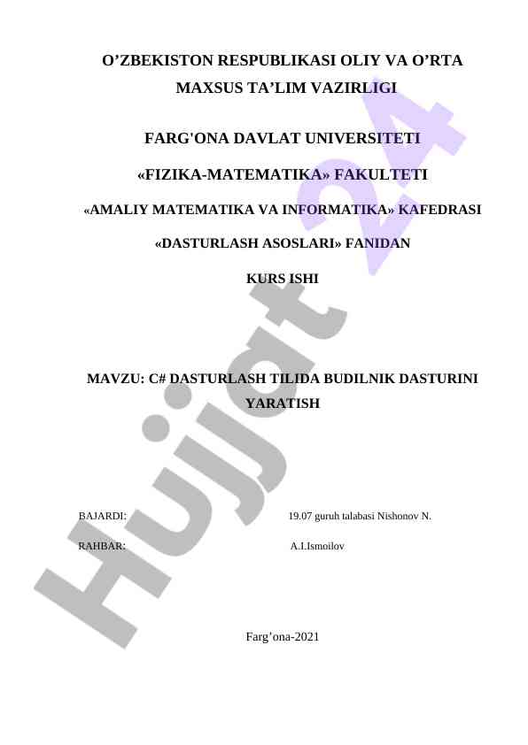 C# dasturlash tilida budilnik dasturini yaratish
