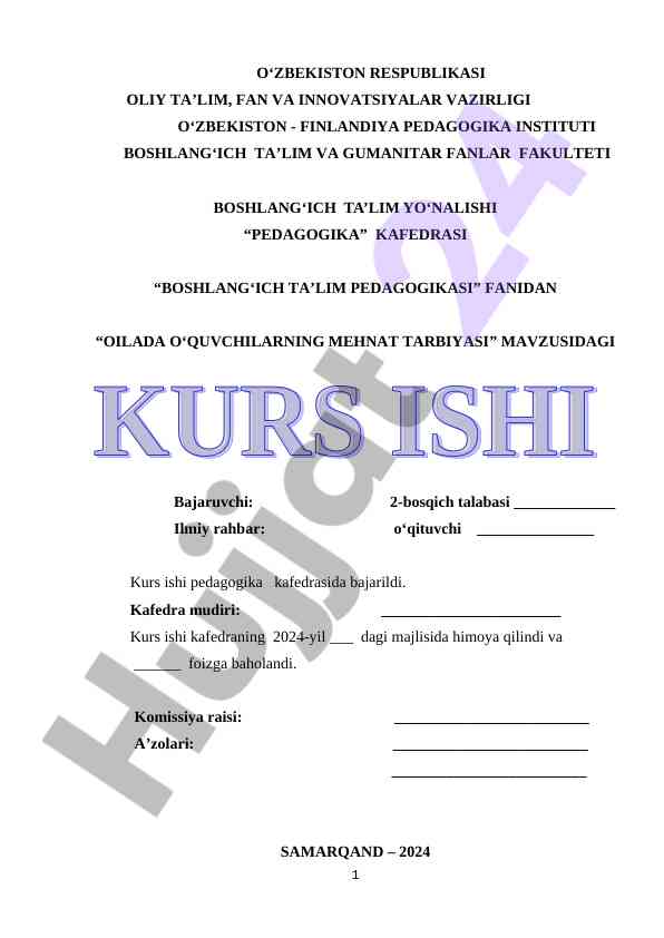 Oila va o‘quchilarning mehnat tarbiyasi