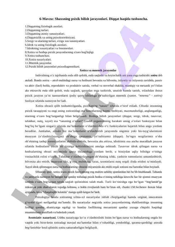 Shaxsning psixik bilish jarayonlari