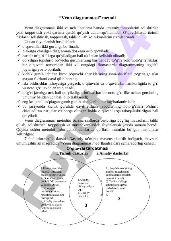 Venn diagrammasi metodi haqida ma’lumotlar