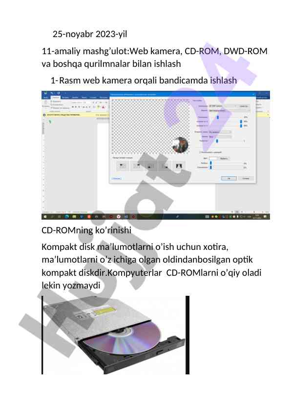 Web kamera va cd-rom bilan ishlash amaliyoti