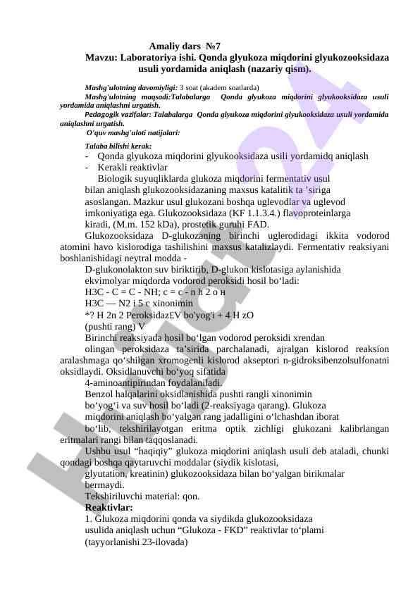 Qonda glyukoza miqdorini aniqlash usuli