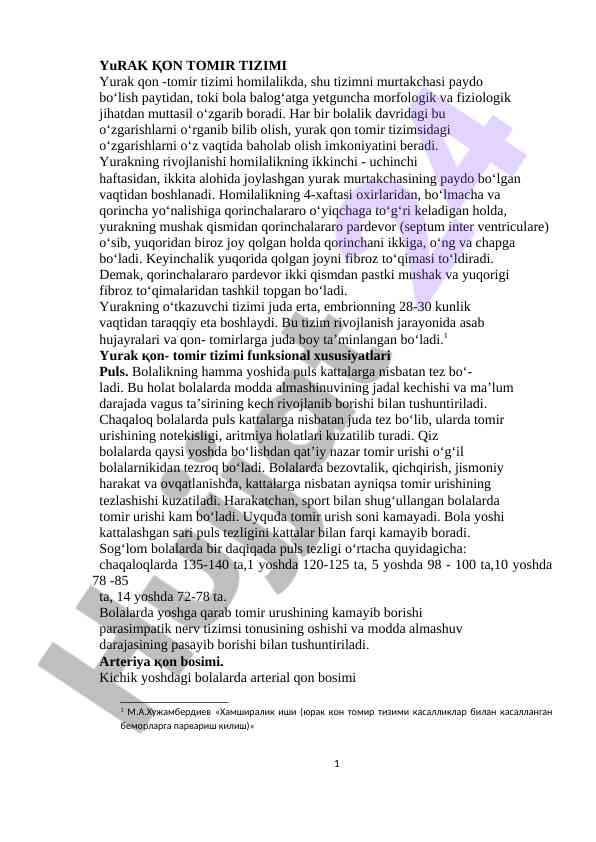 Yurak qon tomir tizimi rivojlanishi haqida ma'lumotlar