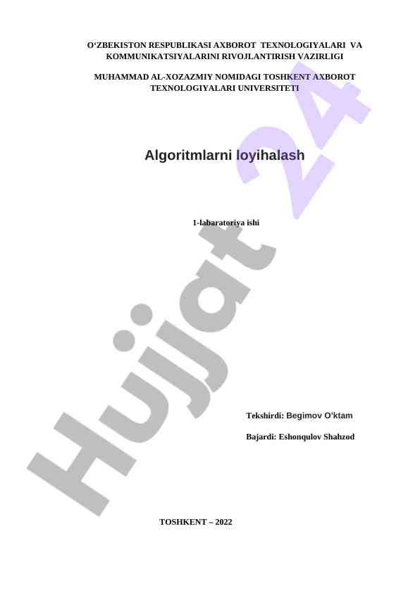 Algoritmlarni loyihalash laboratoriya ishlari