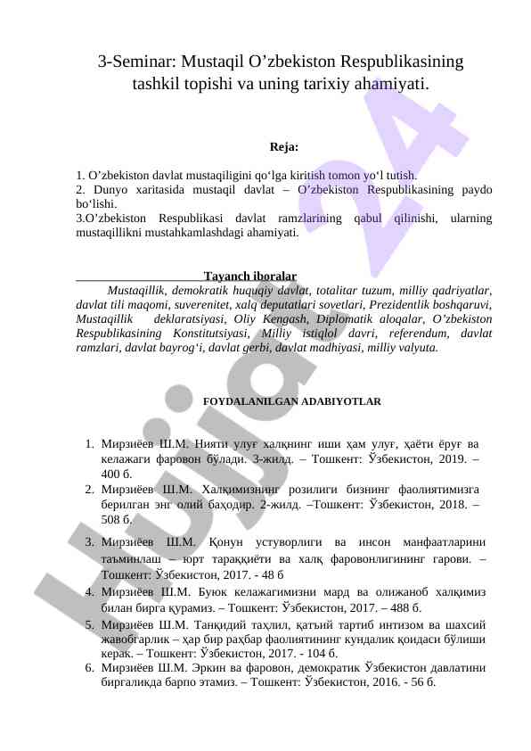 Mustaqil o'zbekiston respublikasining tarixiy ahamiyati