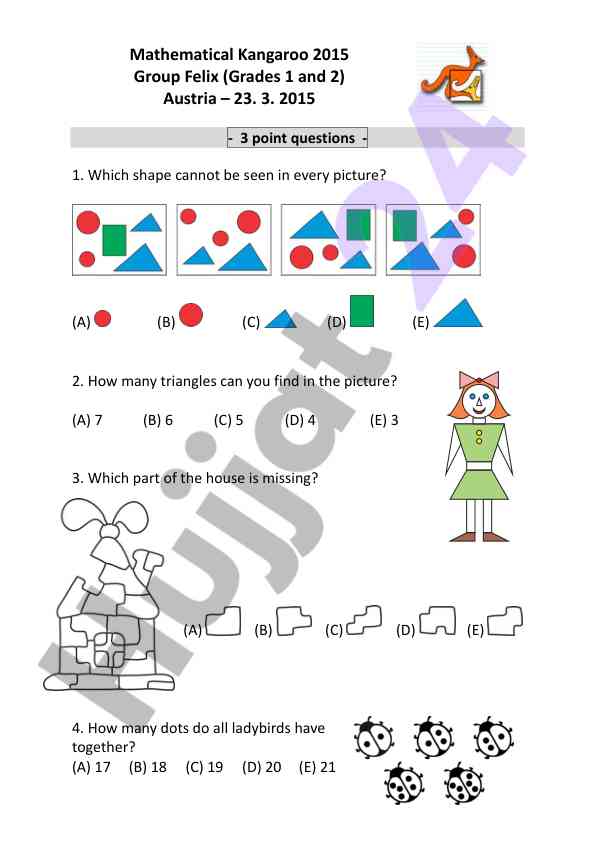 Mathematical kangaroo 2015 grade 1 and 2 questions