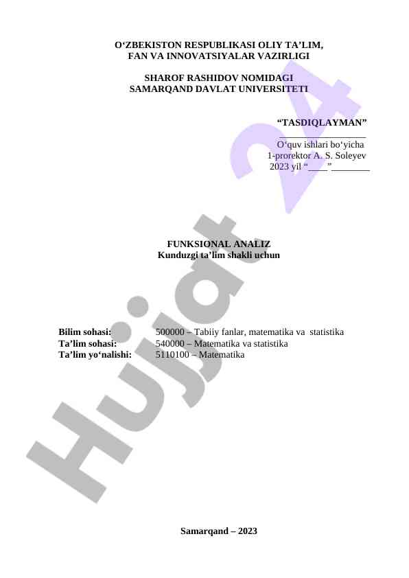 Funktsional analiz bo‘yicha mustaqil ish talablari