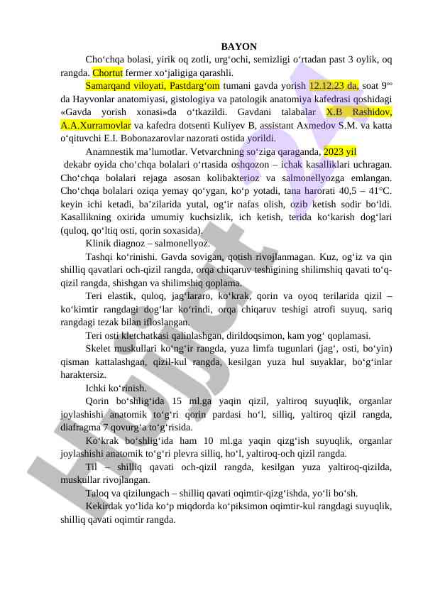 Cho‘chqa bolalari kasalliklari tahlili
