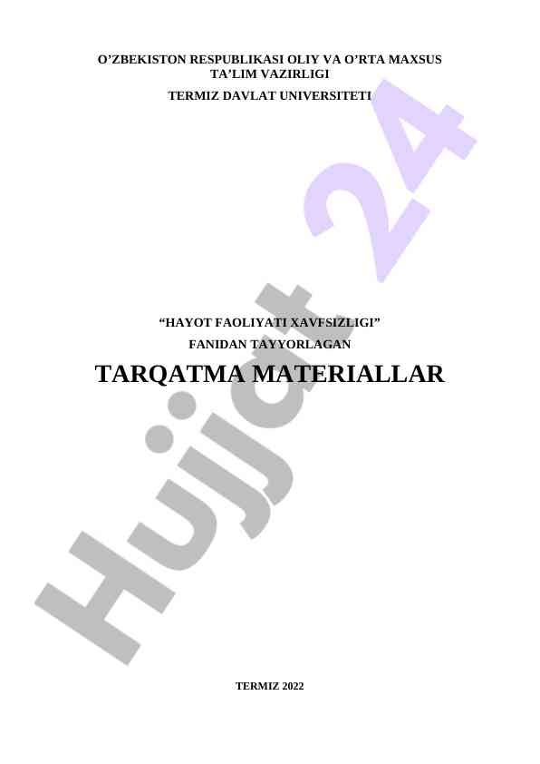 Hayot faoliyati xavfsizligi fanidan tarqatma materiallar
