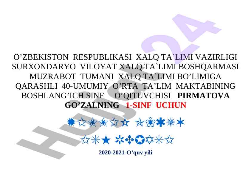 Alifbe davri yozuvga o‘rganish rejasi