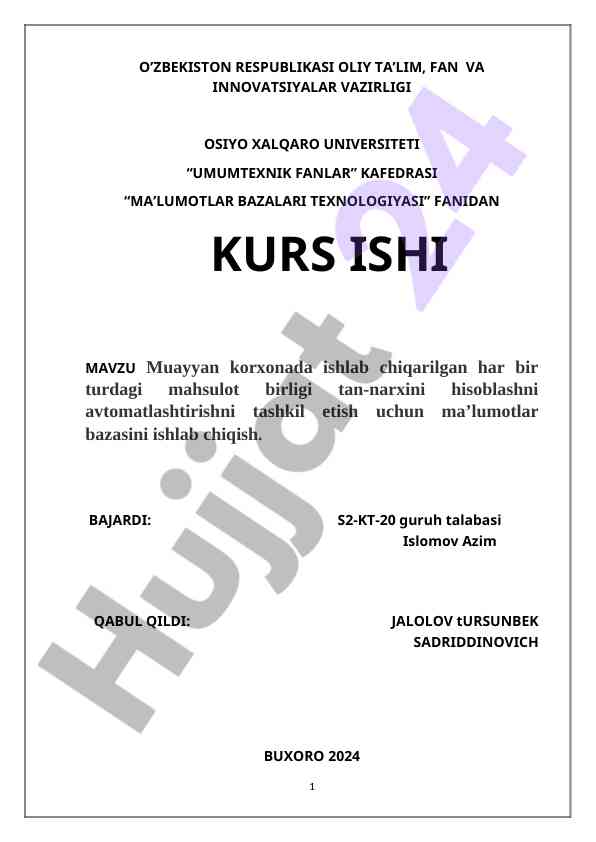 Ma'lumotlar bazalari texnologiyasi asoslari