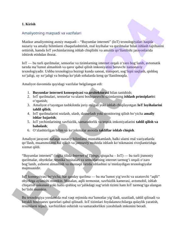 Iot texnologiyalarining amaliyotdagi ahmiyati