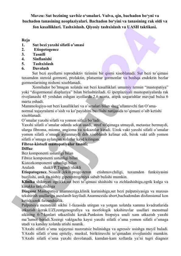 Sut bezi neoplaziyalari tashxisi va davolash