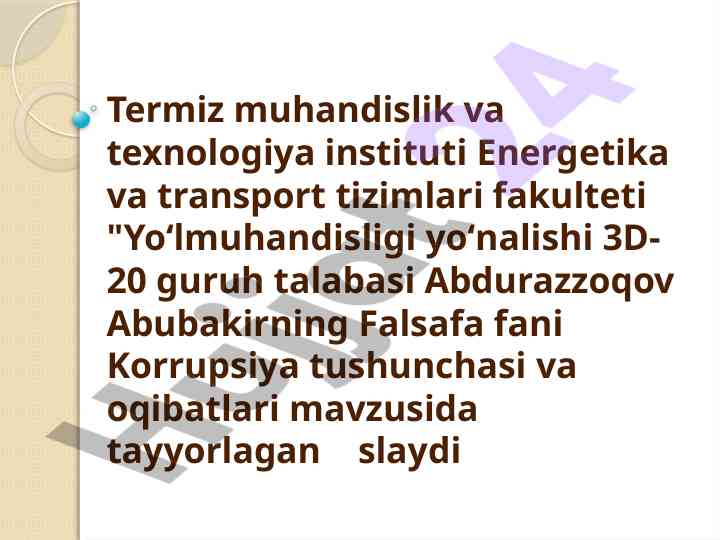 Korrupsiya tushunchasi va oqibatlari mavzusidagi slayd