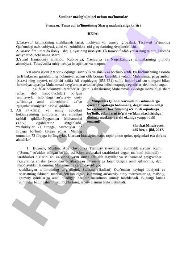 Tasavvuf taʼlimotining sharq madaniyatiga ta'siri