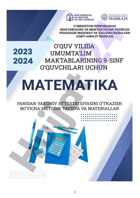 Matematika fanidan 9-sinf yakuniy nazorat imtihoni