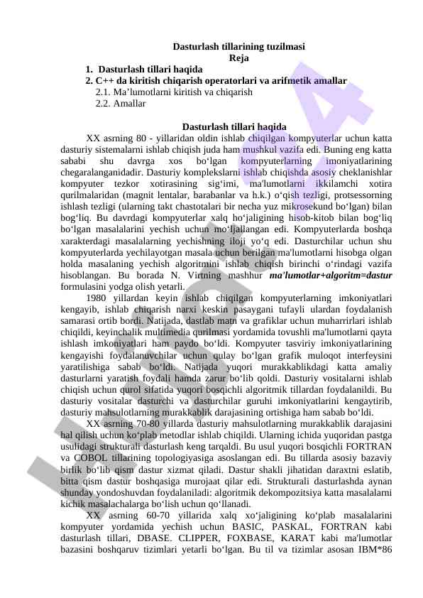 Dasturlash Tillari Haqida Ma'lumotlar