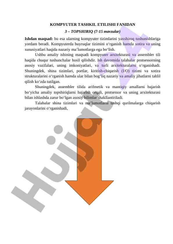 Kompyuter tashkil etilishi fanidan amaliy ish