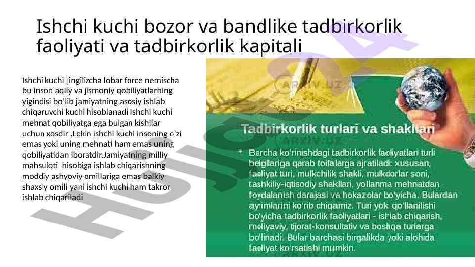 Ishchi kuchlari bozori va bandlik tadbirkorlik faoliyati