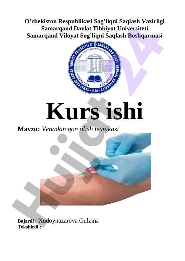 Venadan qon olish texnikasi kurs ishining hisoboti