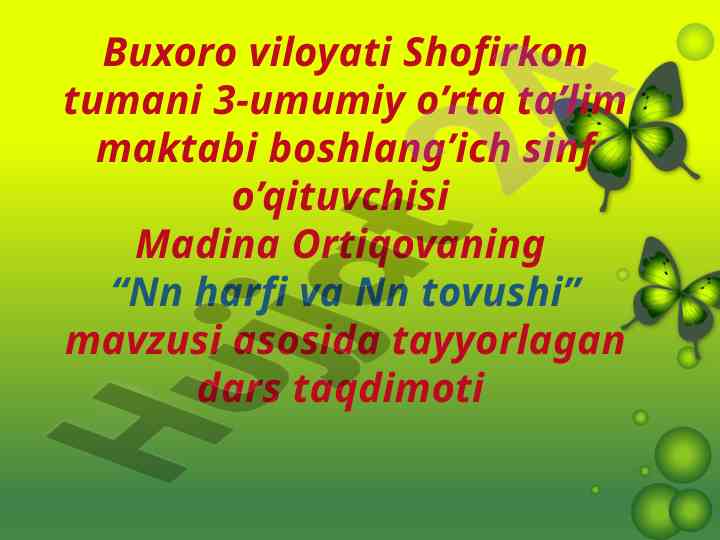 Nn harfi va nn tovushi mavzusi dars taqdimoti