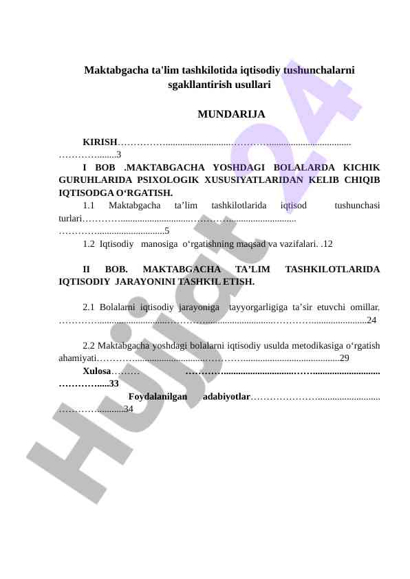 Maktabgacha Talimda Iqtisodiy Tushunchalarni O‘rganish