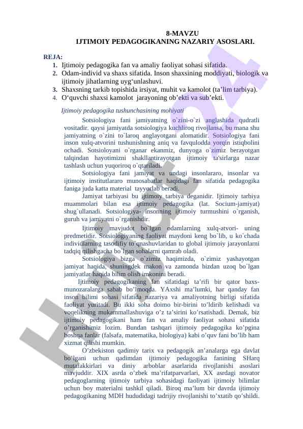 Ijtimoiy pedagogikaning nazariy asoslari