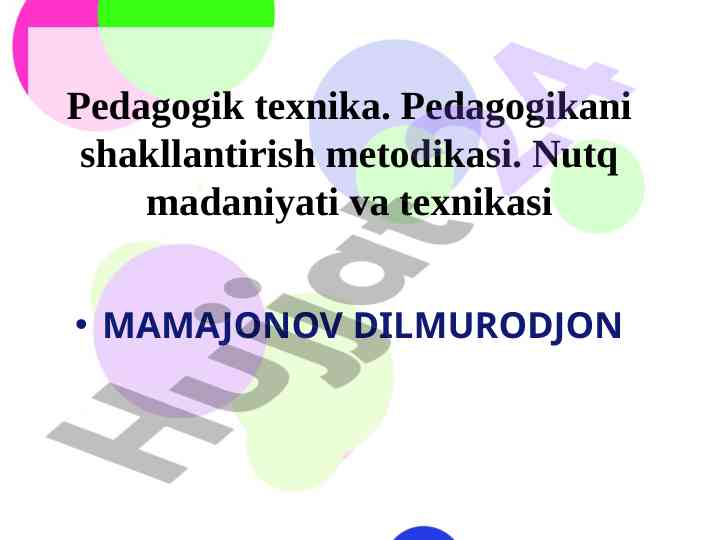 Nutq madaniyati va pedagogik texnika metodikasi