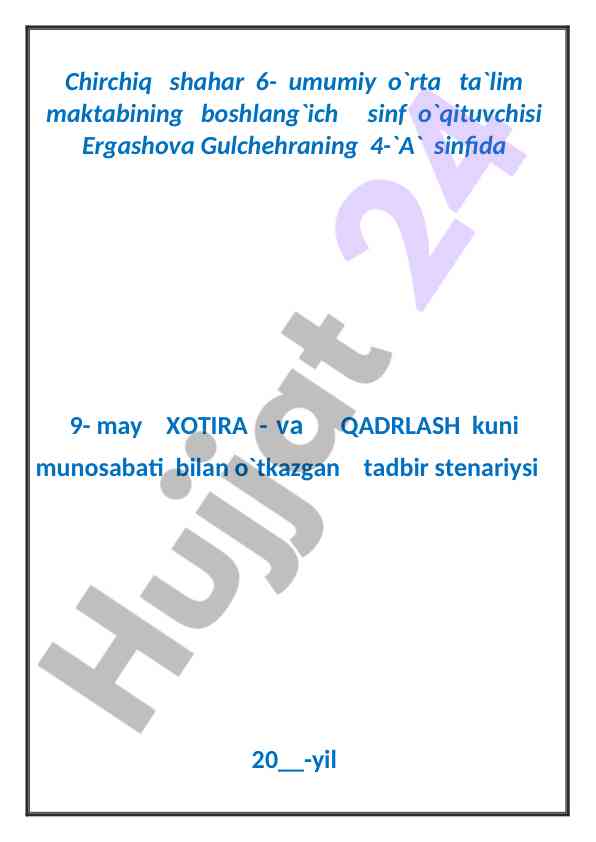 Xotira va qadrlash kuni tadbir stenariyi