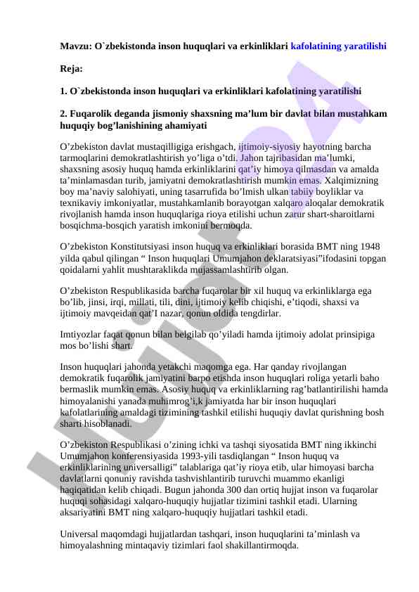 O‘zbekistonda inson huquqlari kafolatlari tahlili