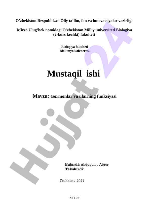 Gormonlar va ularning funktsiyasi tahlili