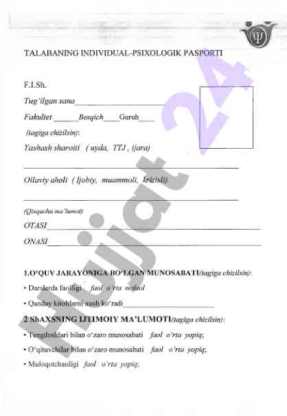 Talabaning individual-psixologik pasporti