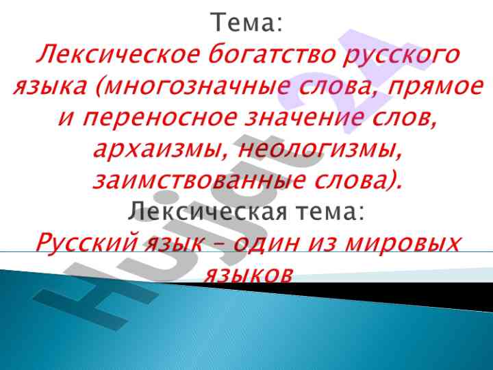 Лексика однозначные и многозначные слова