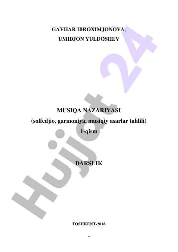 Musiqa nazariyasi darsligi o‘quv qo‘llanmasi