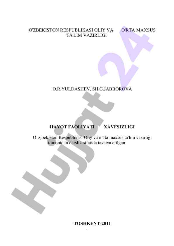 Hayot faoliyati xavfsizligi darsligi